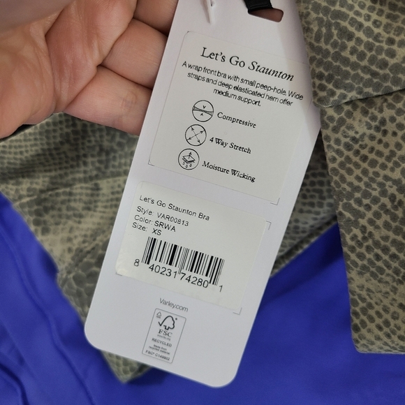 Varley Let's Go Staunton sports bra Seneca Rock Watersnake gray size XS NEW NWT - Picture 7 of 7